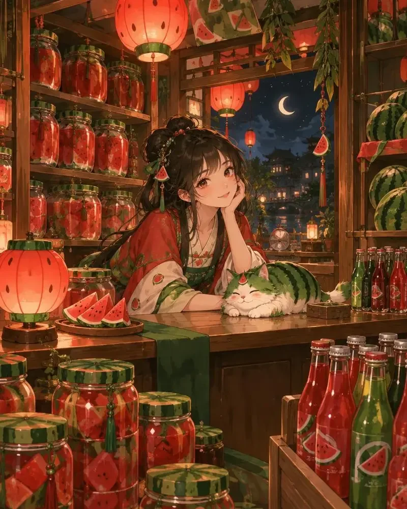 《夏夜杂货铺》封面图,治愈、奇幻题材,作者阿年